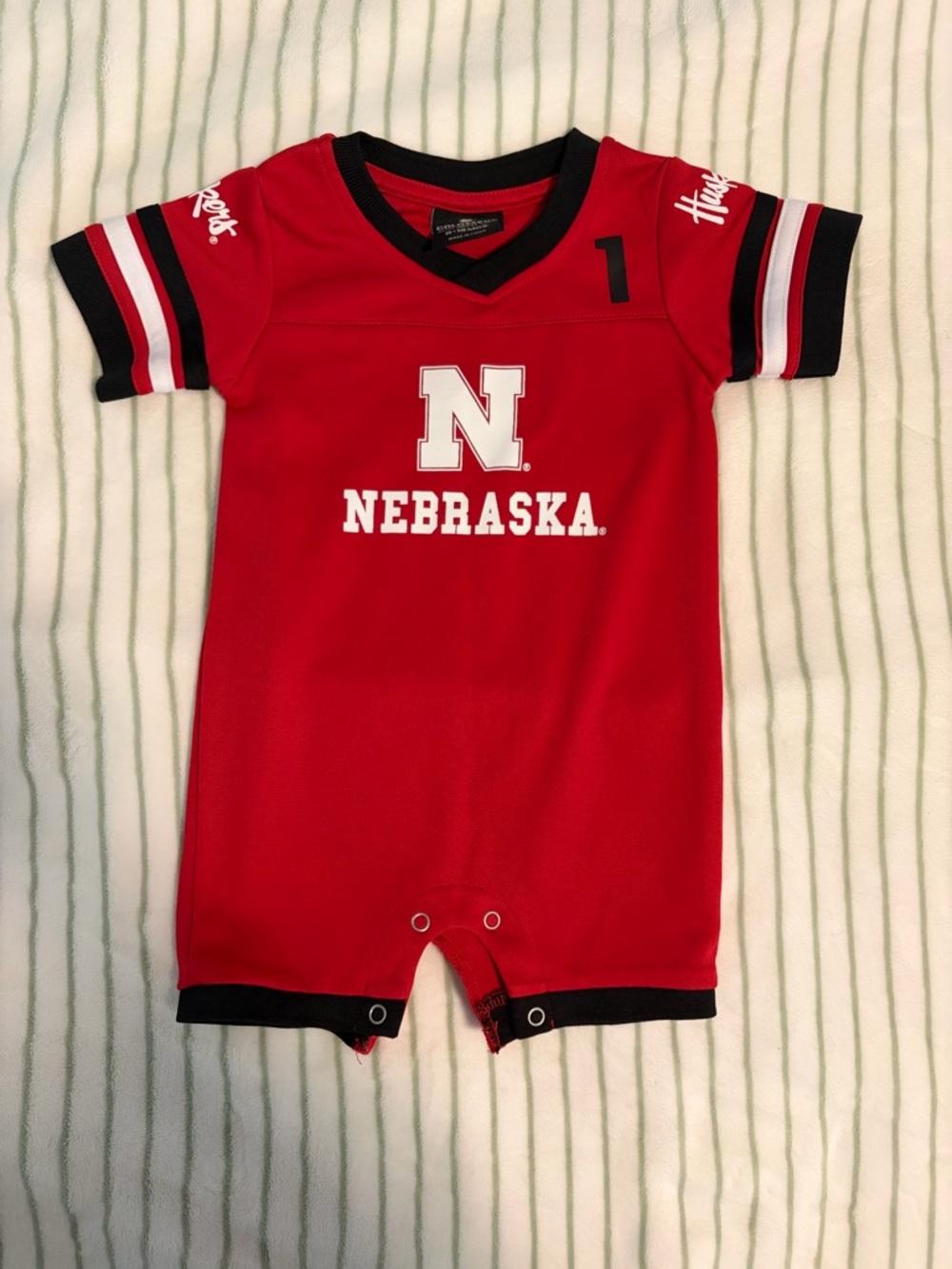Nebraska Red Baby Romper with N Logo